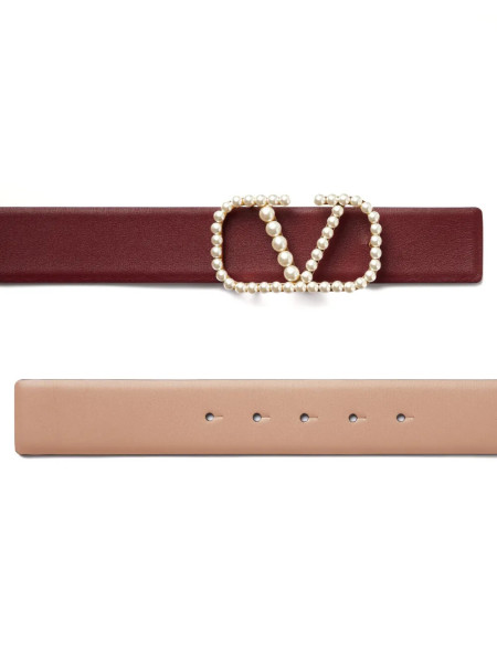Valentino VLogo Pearl-Embellished Leather Belt