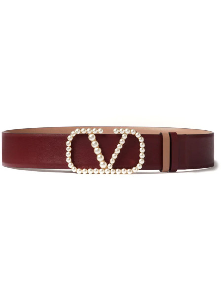 Valentino VLogo Pearl-Embellished Leather Belt