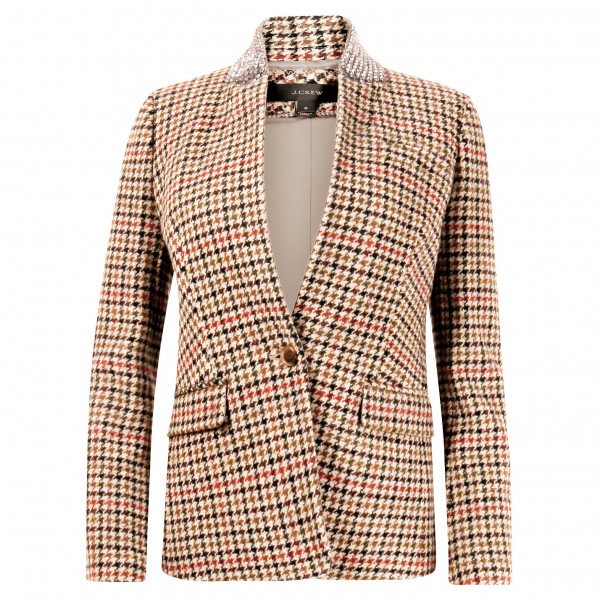 J.Crew Regent Houndstooth Blazer With Crystal Collar