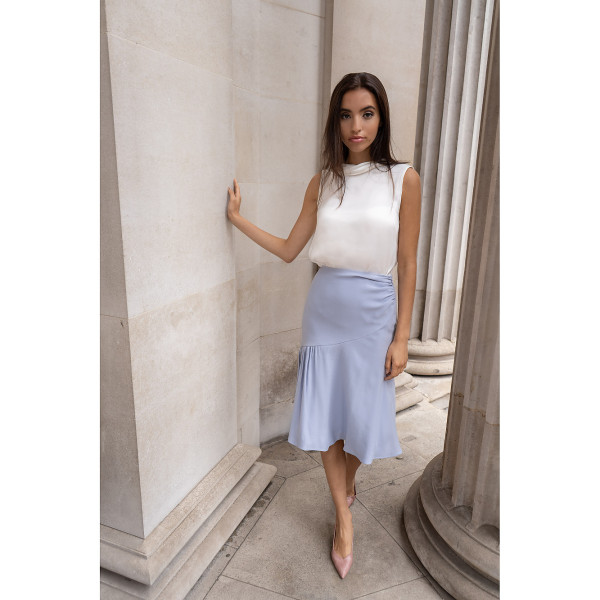 FEMPONIQ Ruched Asymmetrical Skirt Blue