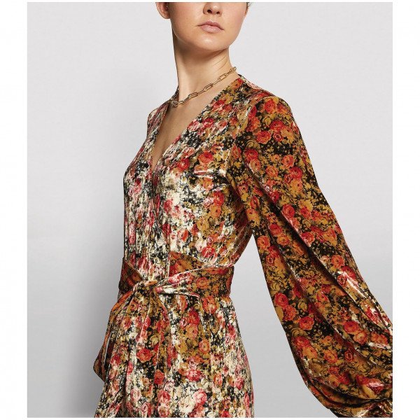 ROTATE Birger Christensen Floral Balloon-Sleeved Dress