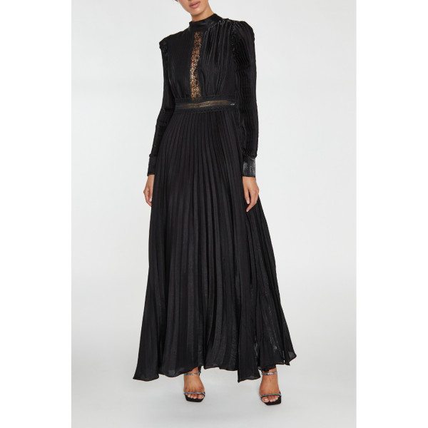 True Decadence Athena Pleated Long-Sleeve Maxi Dress