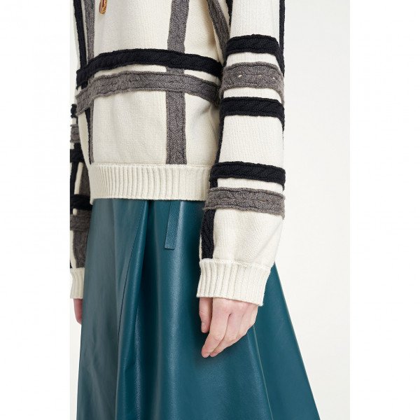 PORTS 1961 Plaid Overlay Double Knitted Pullover