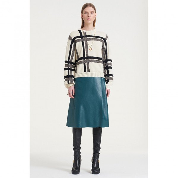 PORTS 1961 Plaid Overlay Double Knitted Pullover