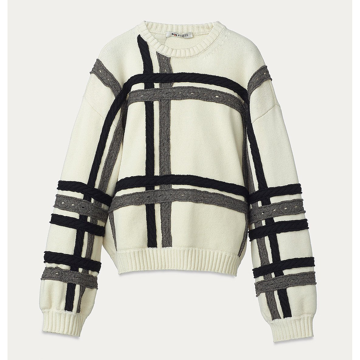PORTS 1961 Plaid Overlay Double Knitted Pullover