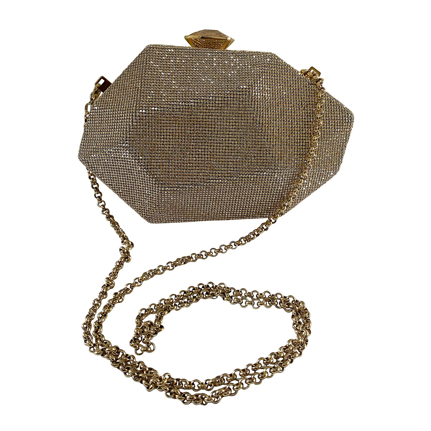 Atelier Swarovski Crystal geometric clutch with satin contrast and chain gold