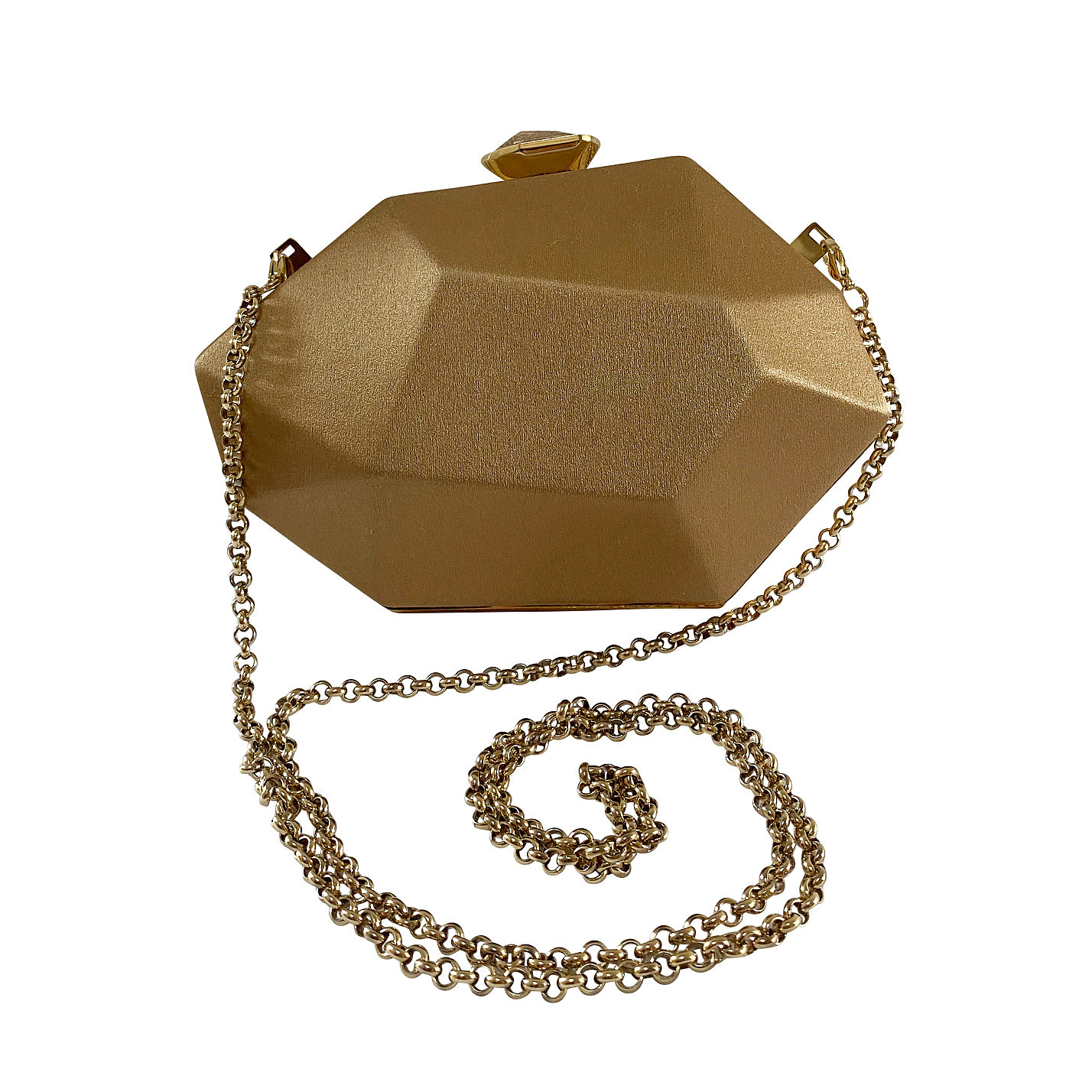 Atelier Swarovski Crystal geometric clutch with satin contrast and chain gold