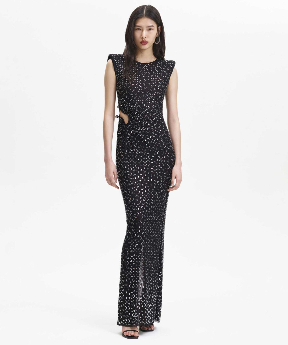 Self-Portrait Square Rhinestone Mesh Maxi