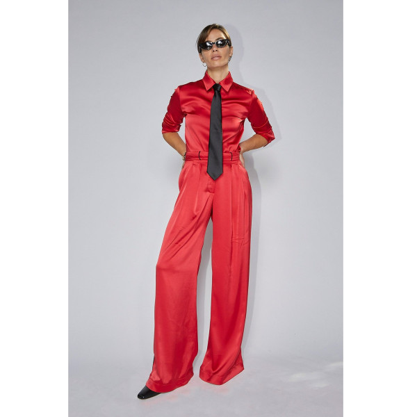 Serena Bute The Relaxed Wide Leg Trouser - Lipstick Red Plant Based Satin