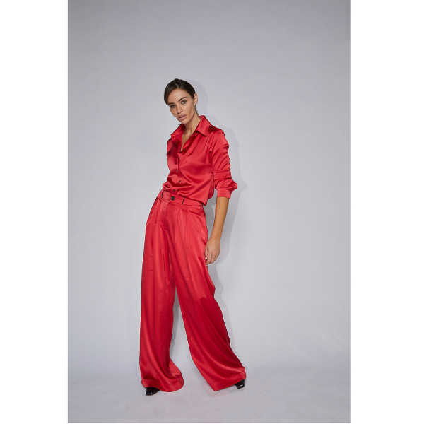 Serena Bute The Relaxed Wide Leg Trouser - Lipstick Red Plant Based Satin