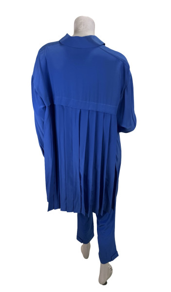 CHANEL Long-Sleeved Blue Button-Down Pleated Two Piece