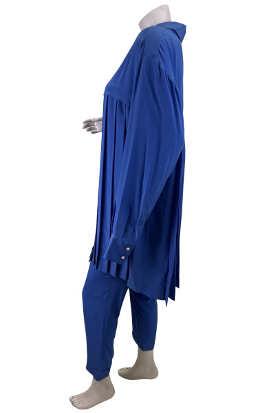 CHANEL Long-Sleeved Blue Button-Down Pleated Two Piece