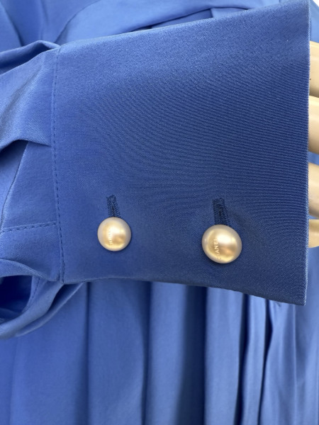 CHANEL Long-Sleeved Blue Button-Down Pleated Two Piece