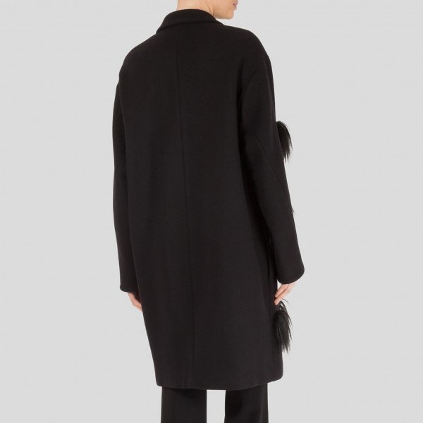 Stella McCartney Wool Coat With Faux Fur Appliqué