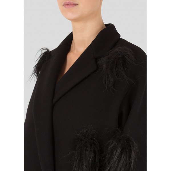 Stella McCartney Wool Coat With Faux Fur Appliqué