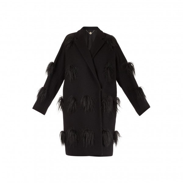 Stella McCartney Wool Coat With Faux Fur Appliqué