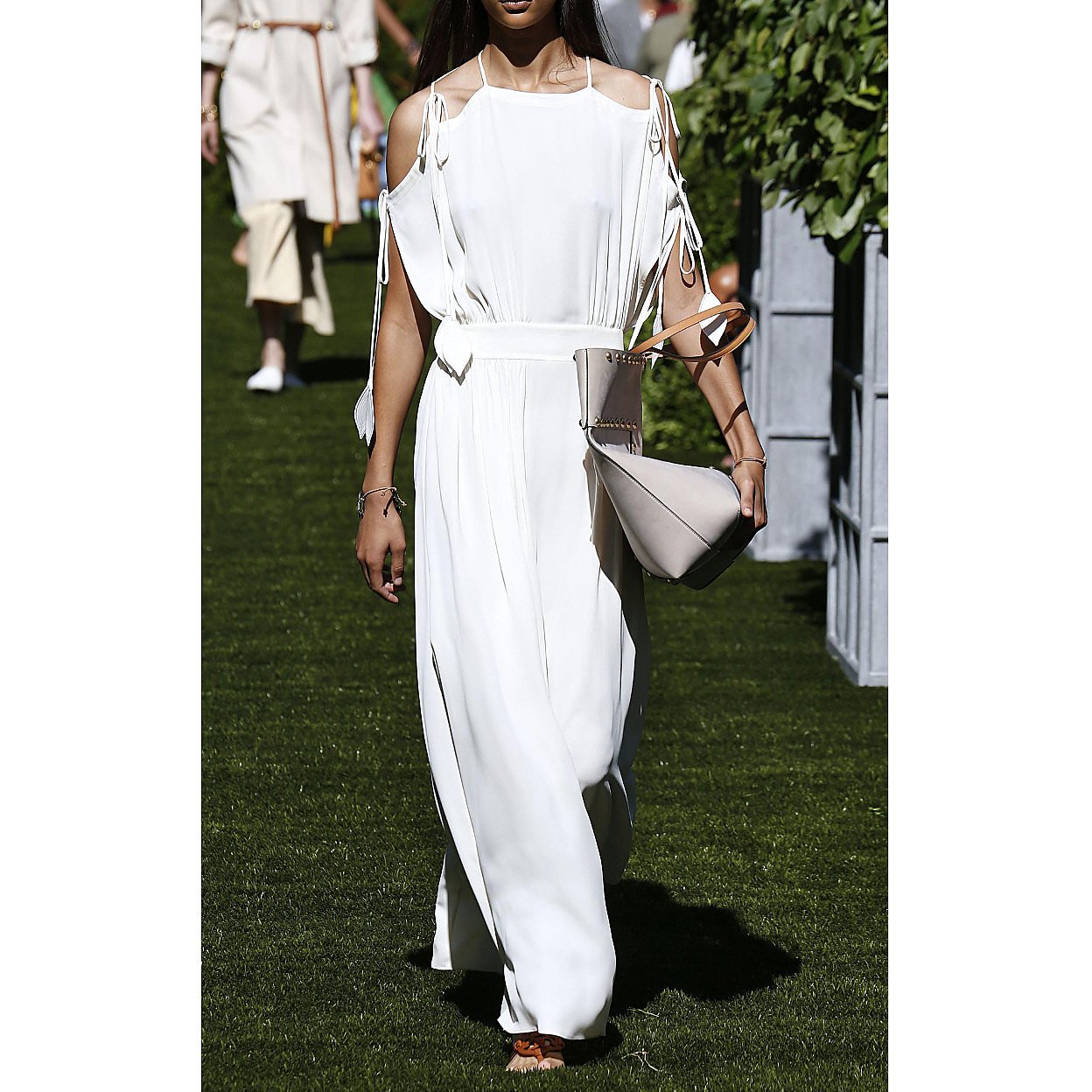 Tory Burch Evalene Cold-Shoulder Crepe Maxi Dress