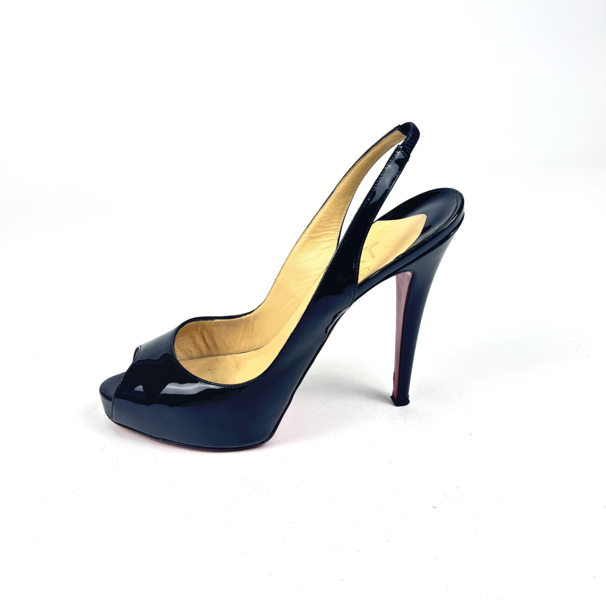 Christian Louboutin Black Patent Slingback Peep-Toe Heels