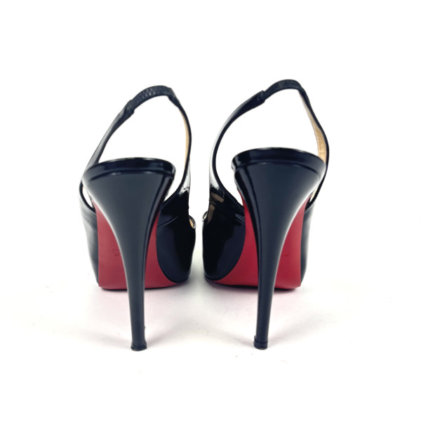 Christian Louboutin Black Patent Slingback Peep-Toe Heels