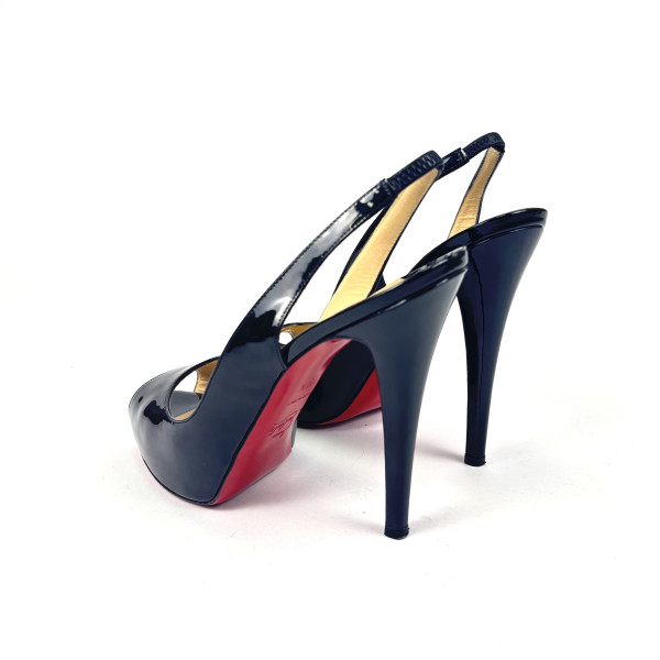 Christian Louboutin Black Patent Slingback Peep-Toe Heels