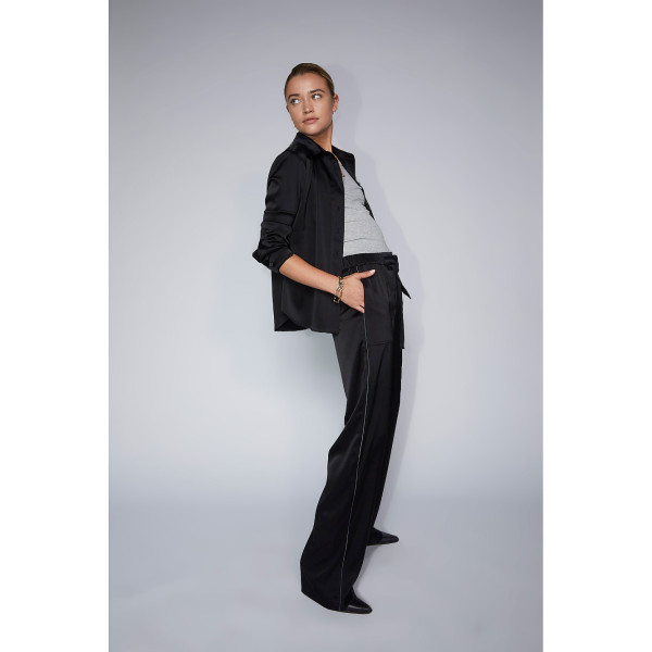Serena Bute The Flat Fronted Jogger - Black & Smoke Pearl Plant Based Satin
