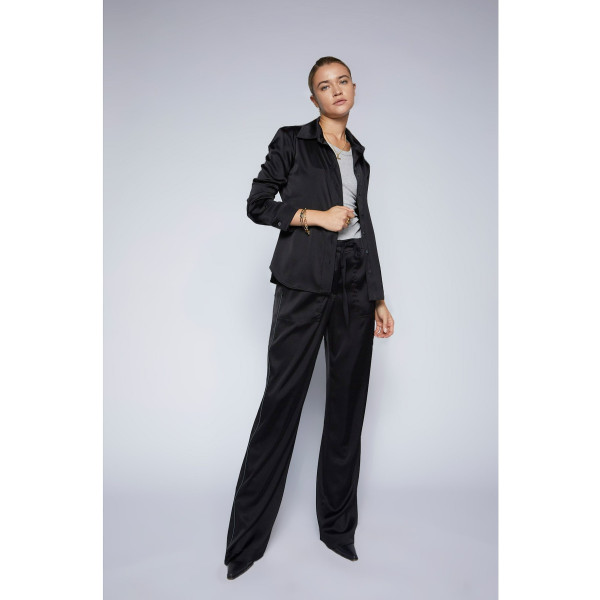Serena Bute The Flat Fronted Jogger - Black & Smoke Pearl Plant Based Satin