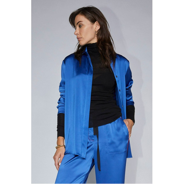 Serena Bute The Boyfriend Shirt - Cobalt Blue Plant Based Satin
