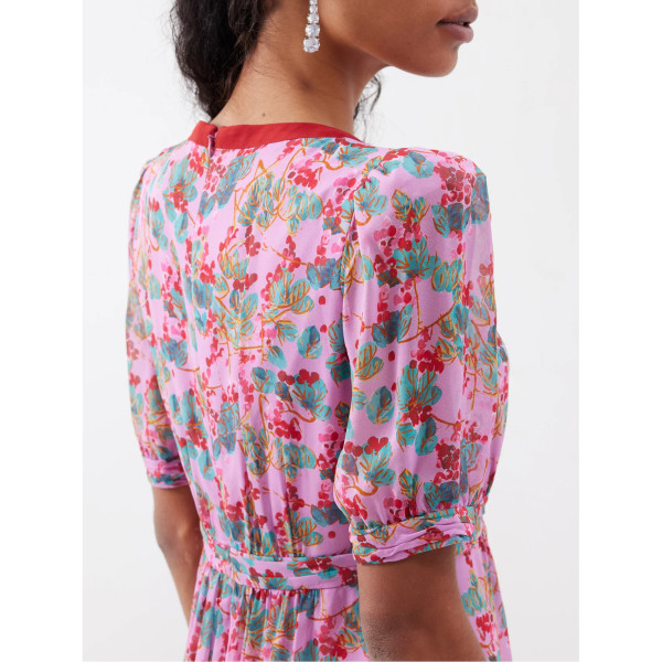 Saloni Jamie Crystal-Bow Floral-Print Dress