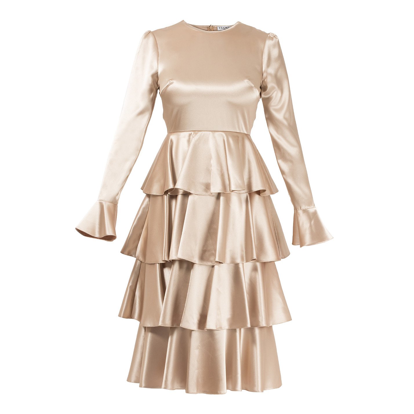 Franks London Claire Satin Ruffle Midi Dress