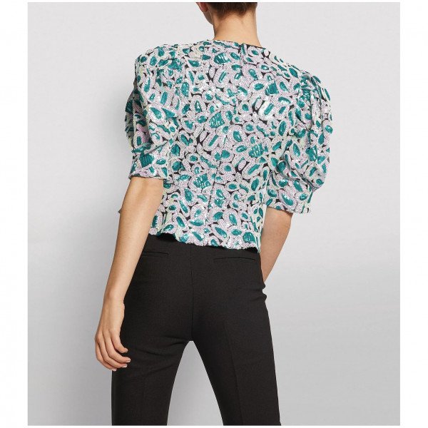 ROTATE Birger Christensen Puff-Sleeve Sequin Top