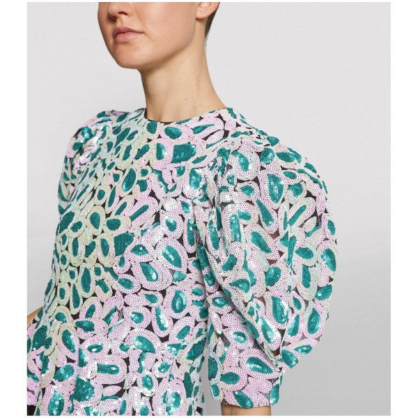 ROTATE Birger Christensen Puff-Sleeve Sequin Top