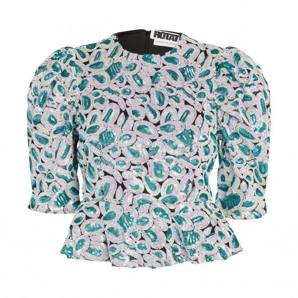 ROTATE Birger Christensen Puff-Sleeve Sequin Top