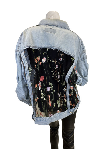 Wrangler Light Wash Denim Jacket with Embroidered Lace Inserts