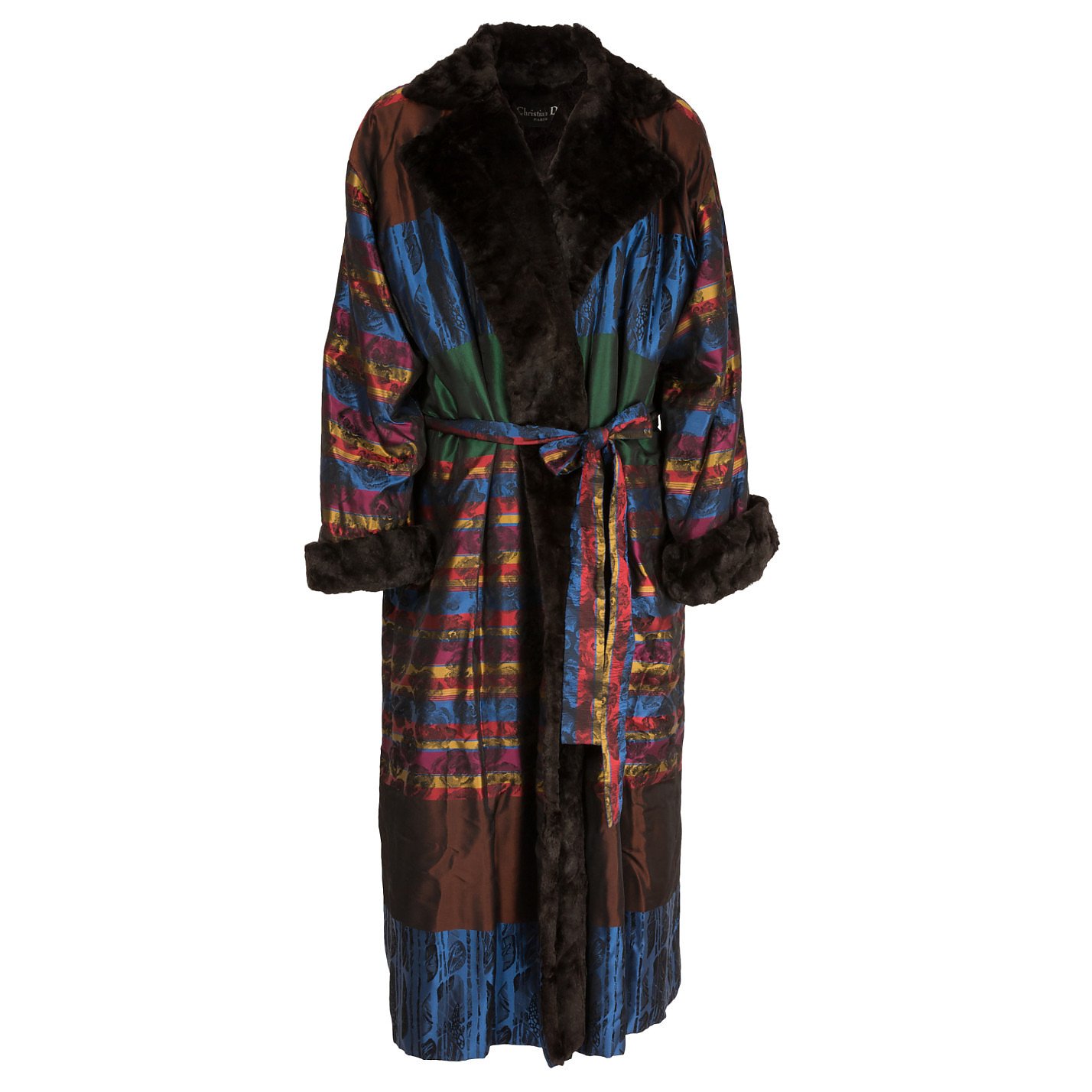 Dior Faux Fur-Trimmed Metallic Coat
