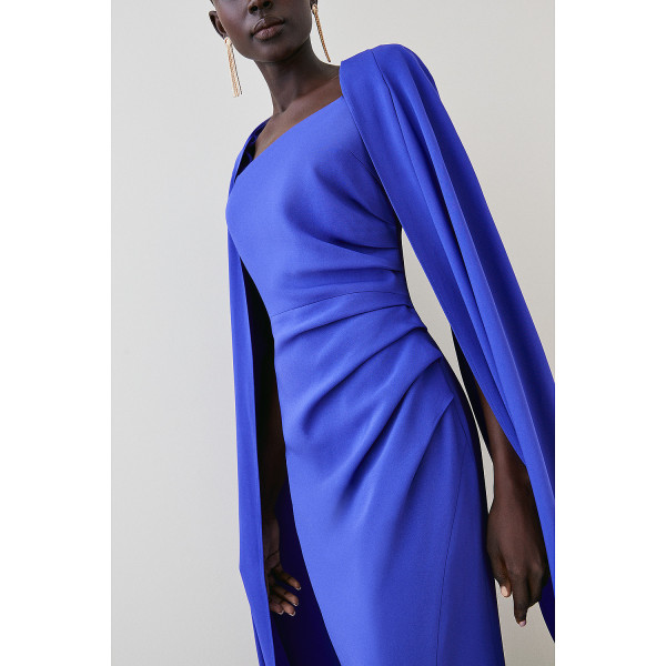 Karen Millen Compact Viscose Cape Maxi Dress