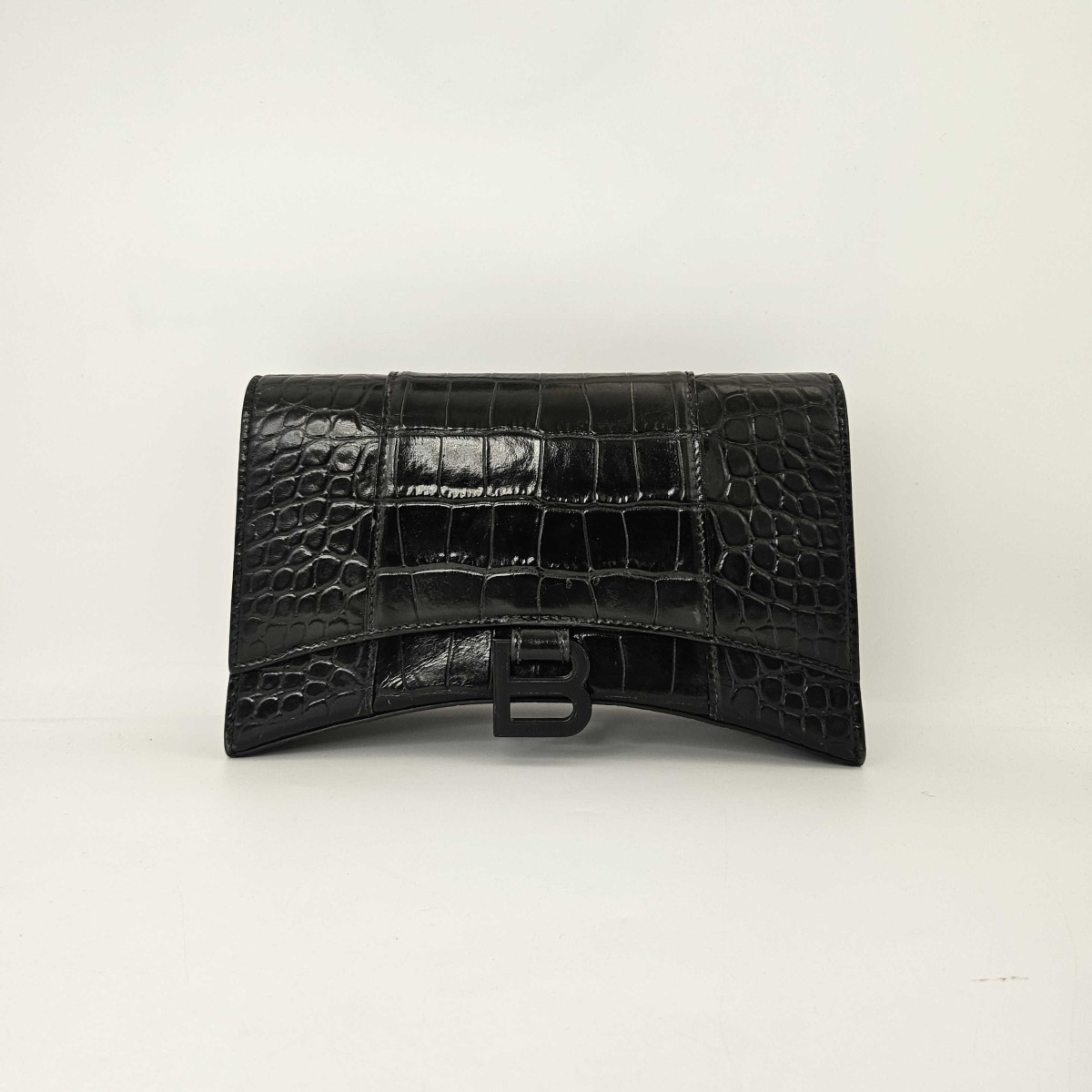 Balenciaga Hourglass Chain Bag in Black Shiny Crocodile Embossed Calfskin