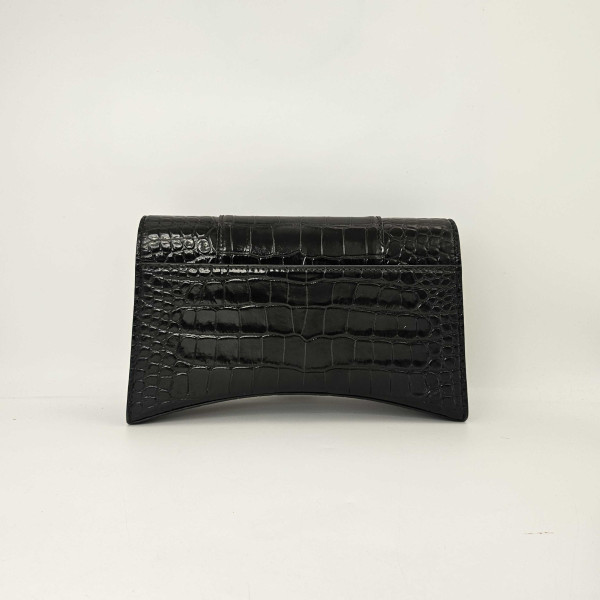 Balenciaga Hourglass Chain Bag in Black Shiny Crocodile Embossed Calfskin
