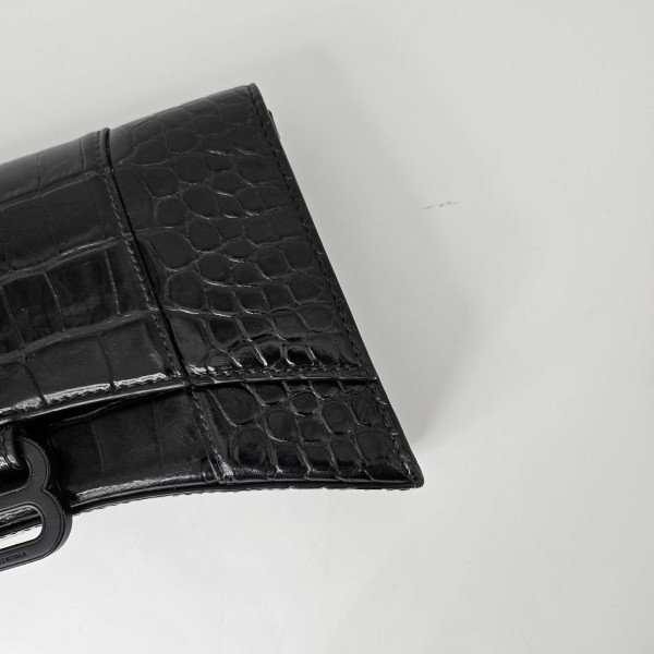 Balenciaga Hourglass Chain Bag in Black Shiny Crocodile Embossed Calfskin