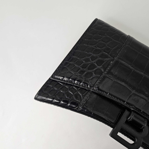 Balenciaga Hourglass Chain Bag in Black Shiny Crocodile Embossed Calfskin