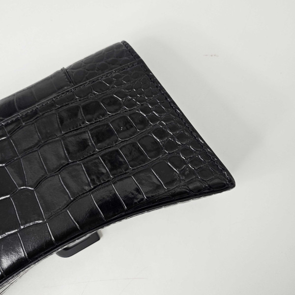Balenciaga Hourglass Chain Bag in Black Shiny Crocodile Embossed Calfskin