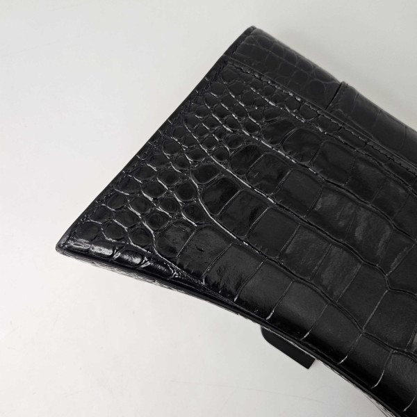 Balenciaga Hourglass Chain Bag in Black Shiny Crocodile Embossed Calfskin