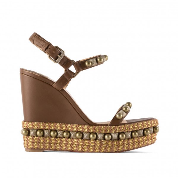 Christian Louboutin Chocazeppa 120 Studded Leather Espadrille Wedge Sandals  in Natural | Lyst