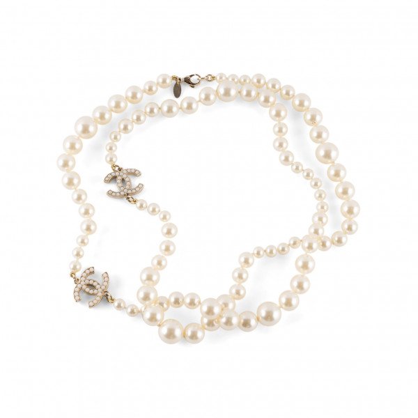 Chanel CC Crystal Logo Dangle Pearl Necklace Chanel  TLC