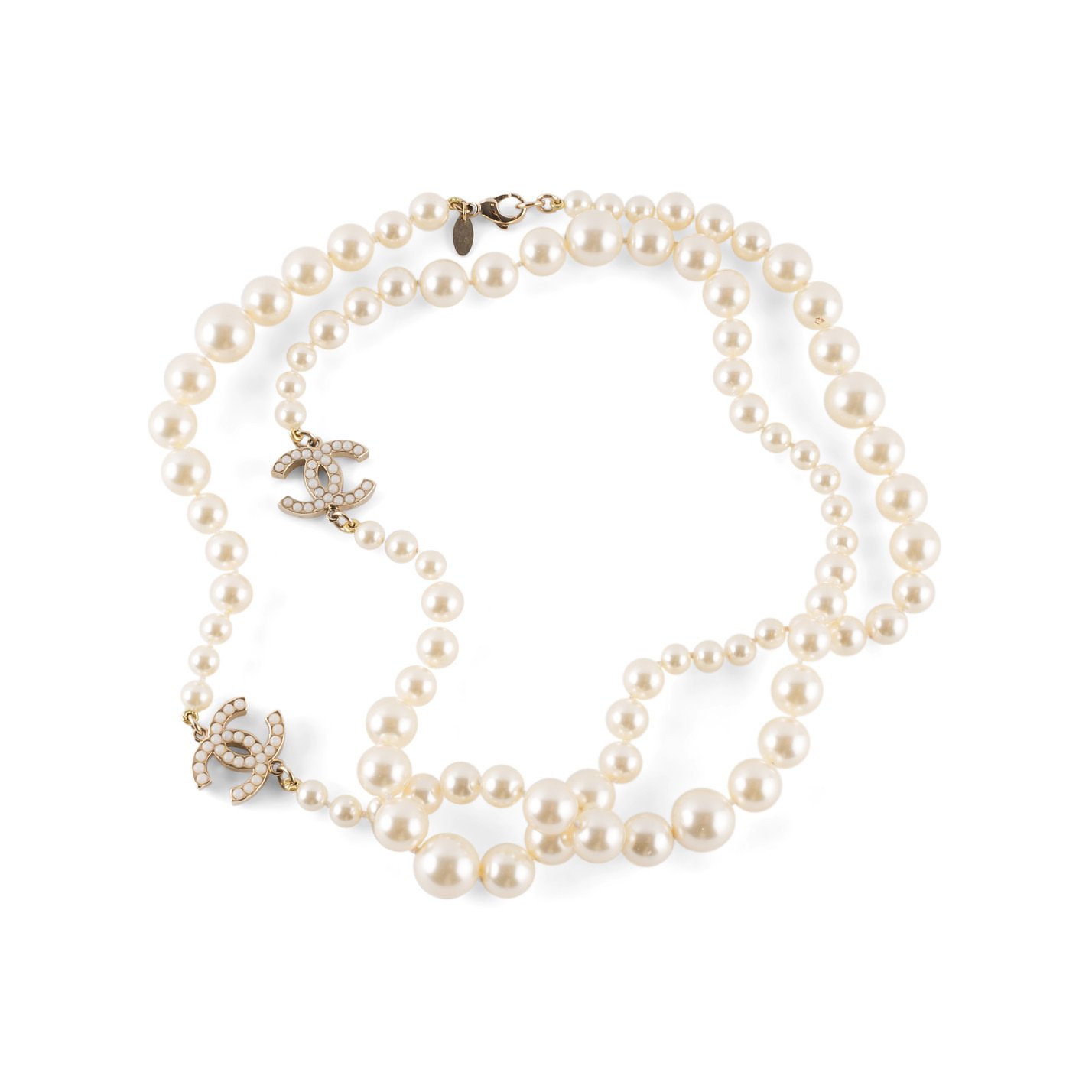 Chanel Pearl Crystal Chain CC Necklace Gold in GoldPearl  US