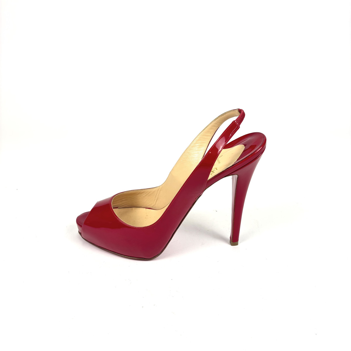 Christian Louboutin Red Patent Slingback Peep-Toe Heels