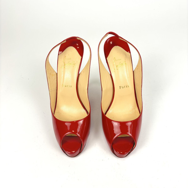 Christian Louboutin Red Patent Slingback Peep-Toe Heels