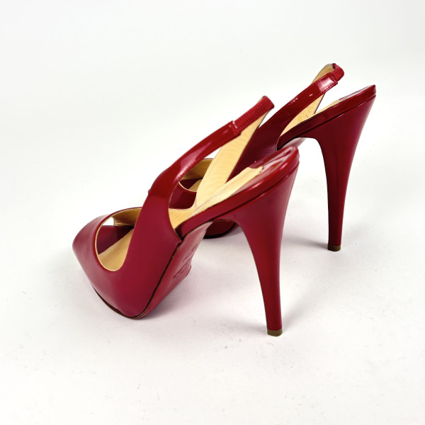 Christian Louboutin Red Patent Slingback Peep-Toe Heels
