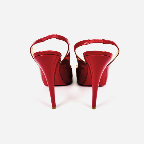 Christian Louboutin Red Patent Slingback Peep-Toe Heels
