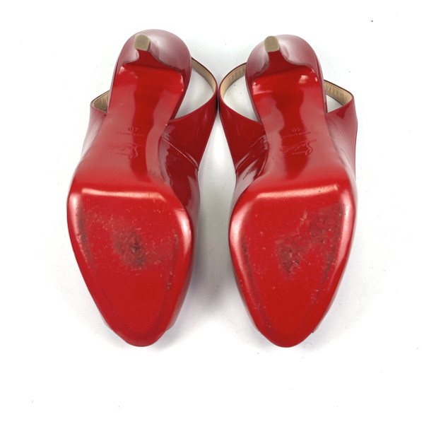 Christian Louboutin Red Patent Slingback Peep-Toe Heels