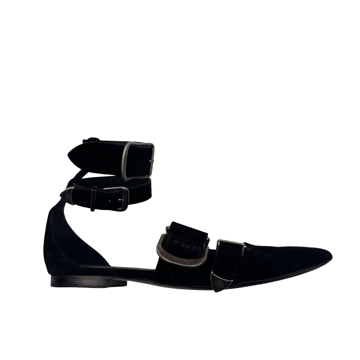 Burberry Black Suede Monroe Ankle Cuff Flats